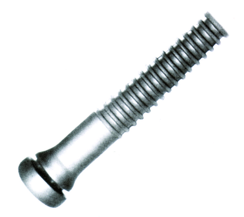 A picking finger with a flat slotted head and coarse thread