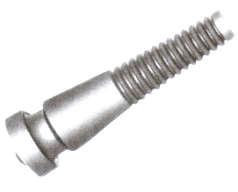 A picking finger with a flat slotted head and coarse thread