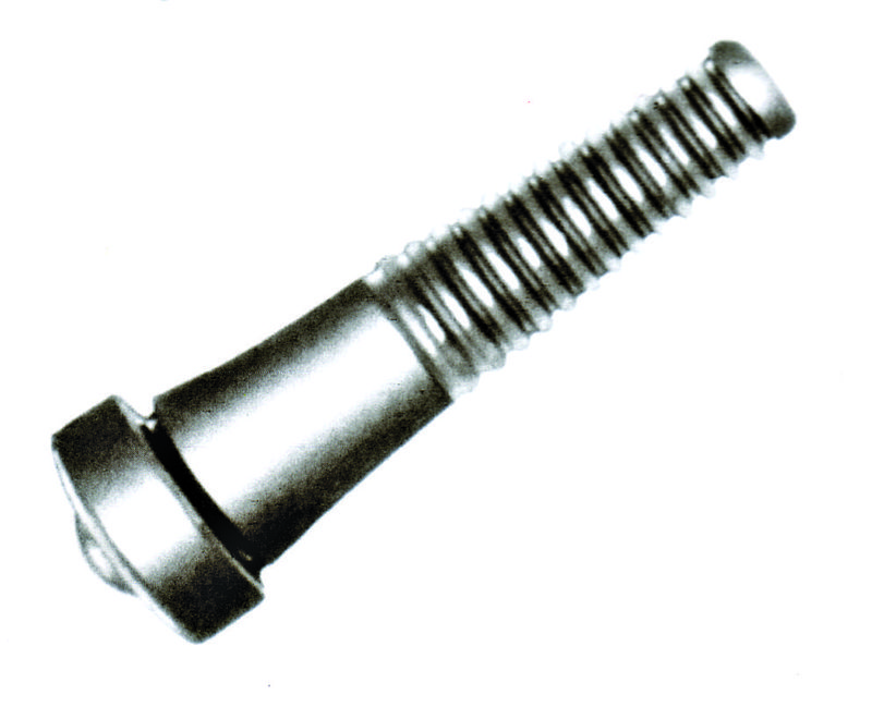 A picking finger with a flat slotted head and coarse thread