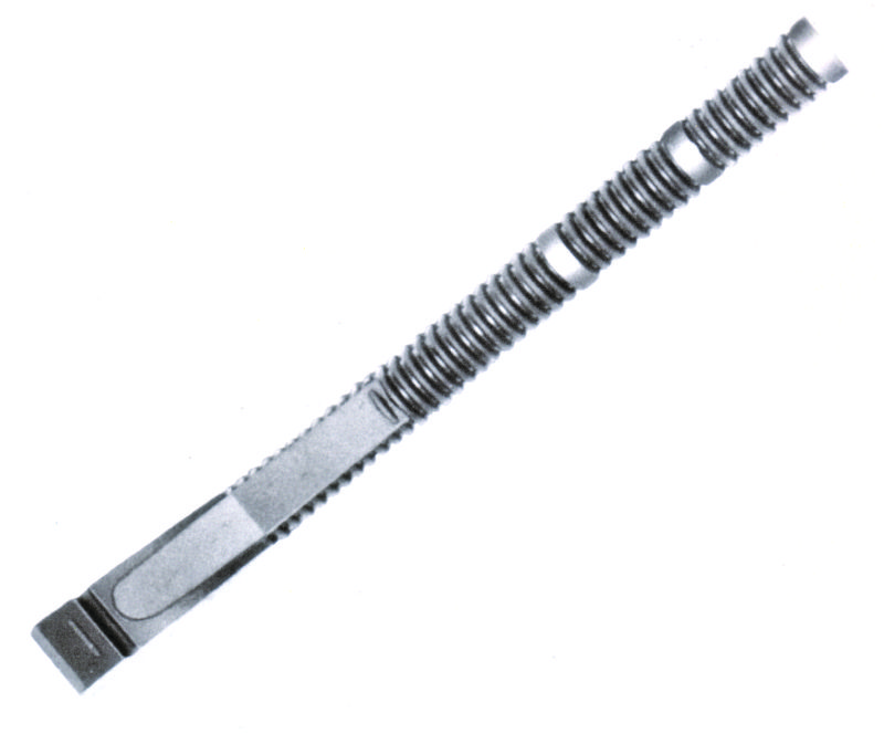 A picking finger with a flat slotted head and coarse thread