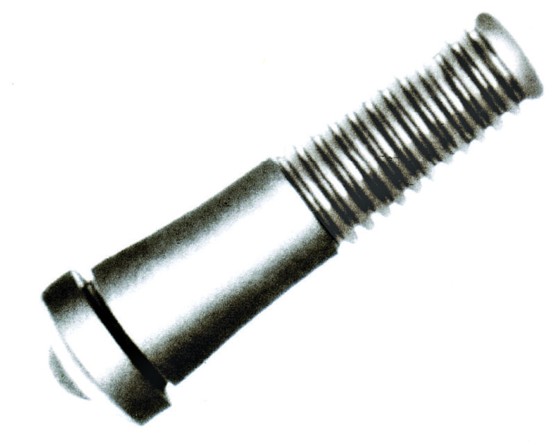 A picking finger with a flat slotted head and coarse thread