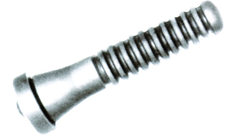 A picking finger with a flat slotted head and coarse thread