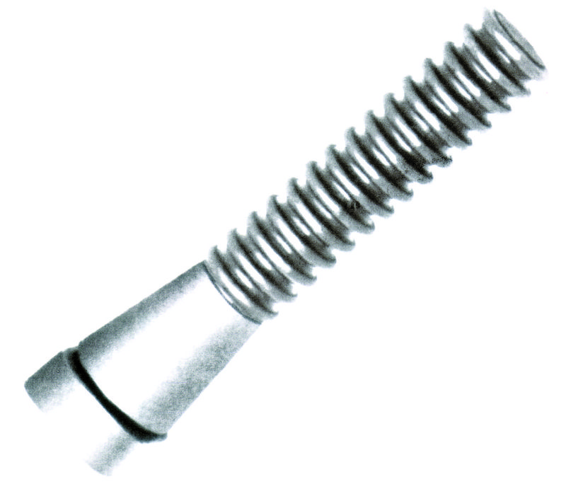 A picking finger with a flat slotted head and coarse thread