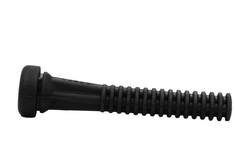 Close-up of a black picking finger with a ribbed texture